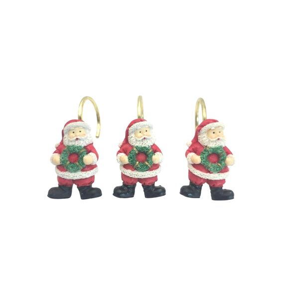 12 Santa Claus Bath Shower Curtain Hooks Resin Hand Painted 4 Different Poses - Picture 4 of 6